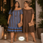 Vestido Corto Bardot Rayas y Liso Curvy