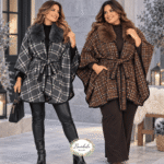 Poncho Cuadros Cinturon Premium